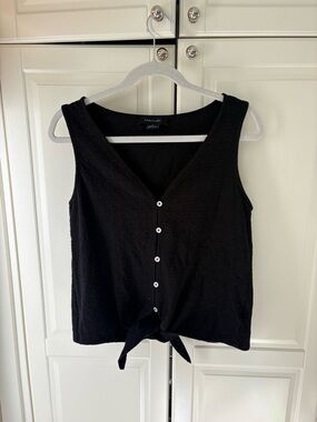 Sanctuary Black Button-Front Tie Hem Tank